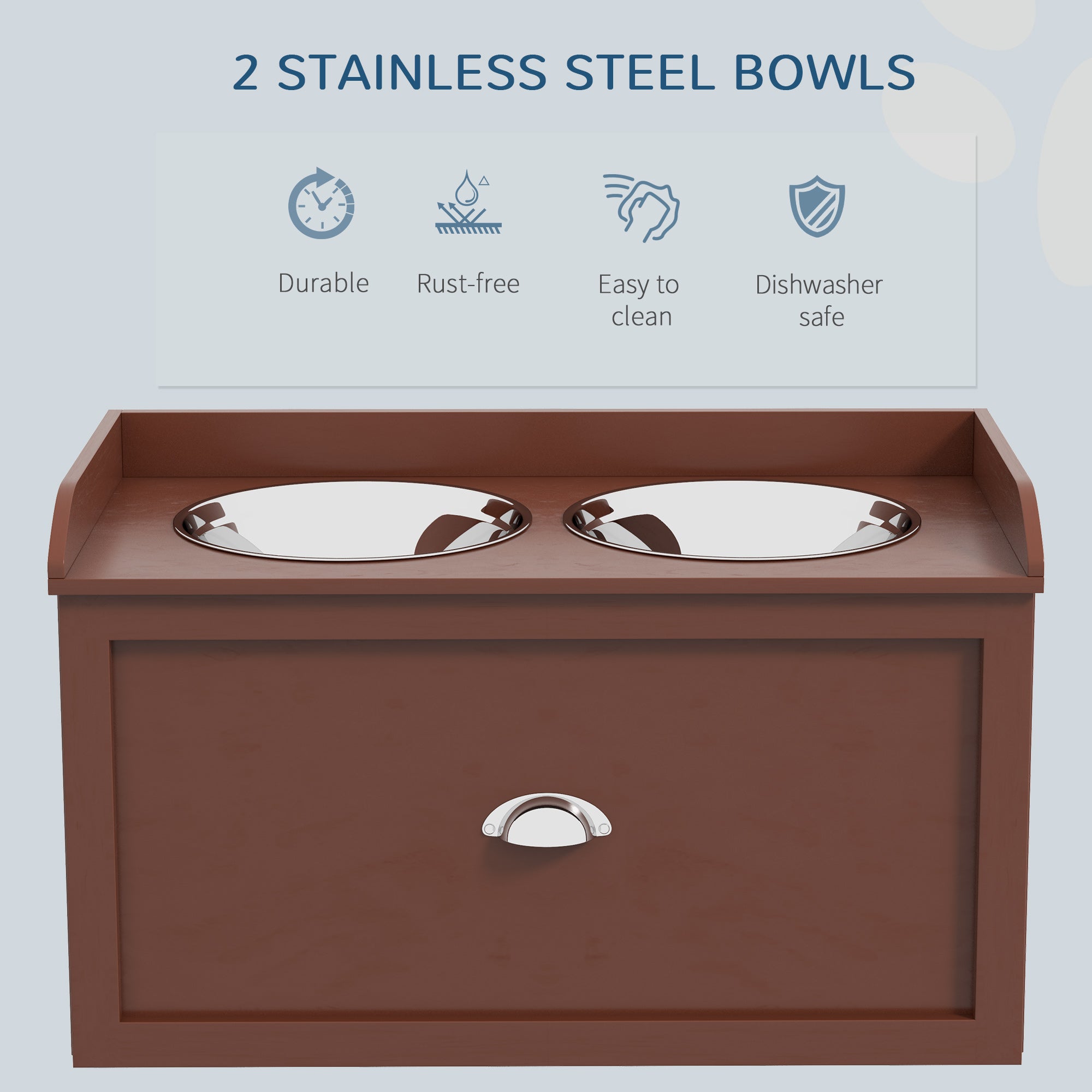 Elevated Dog Bowls Raised Pet Feeding Station with Storage 2 Stainless Steel Bowls, 23.6