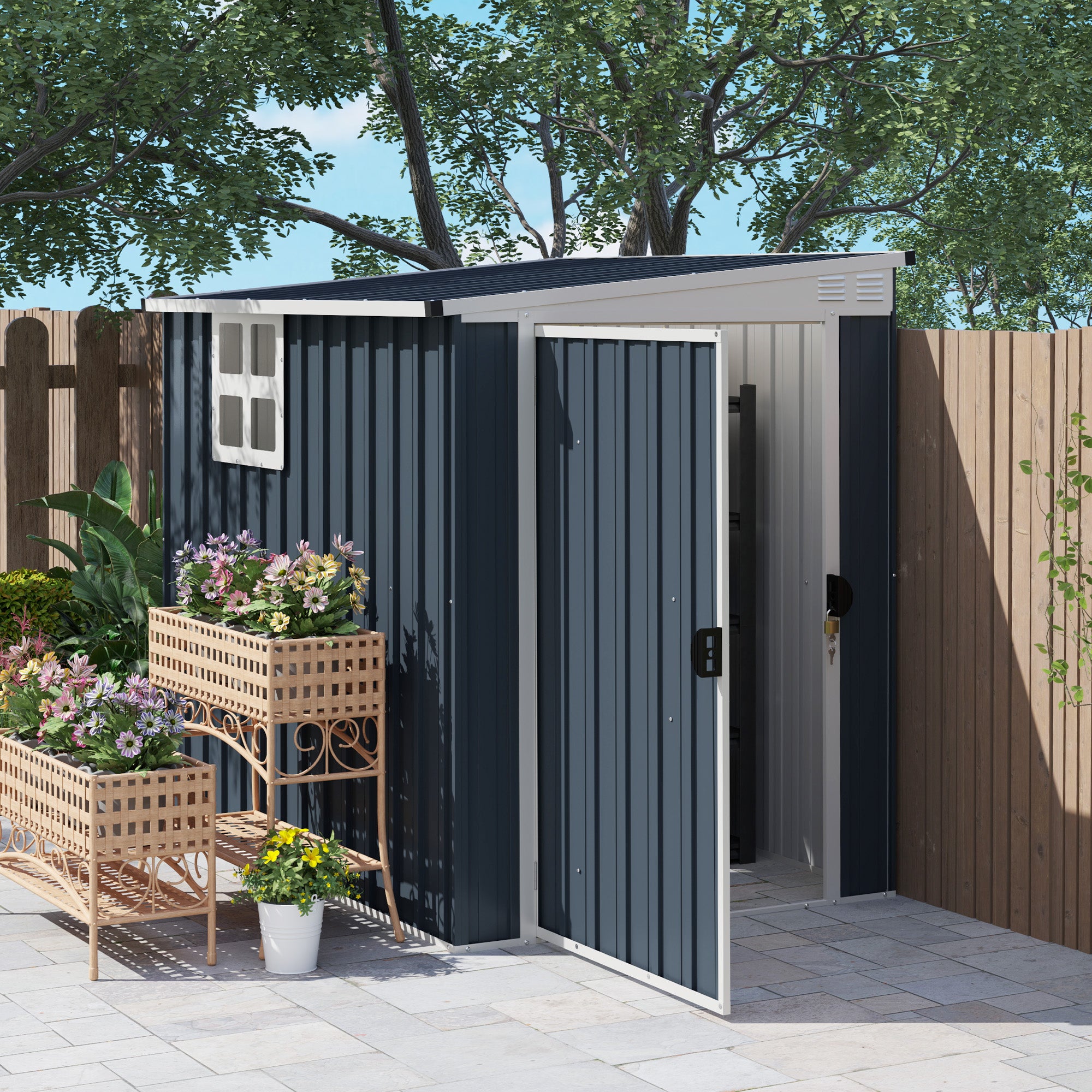 4' x 6' Outdoor Storage Shed, Metal Garden Shed with Window, 2 Vents and Lockable Door for Backyard, Garden, Patio Sheds Dark Grey at Gallery Canada