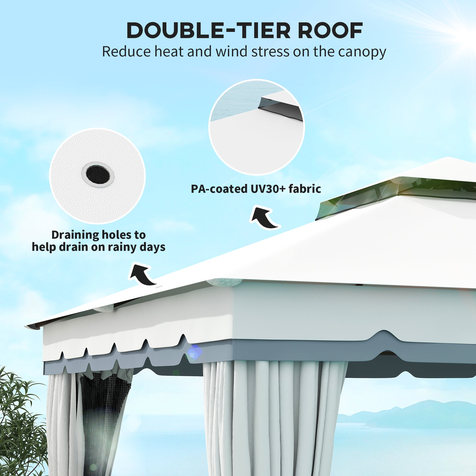 10' x 12' Double Roof Patio Gazebo Canopy, Outdoor Gazebo Shelter with Netting &; Curtains, for Garden, Lawn and Deck Gazebos at Gallery Canada
