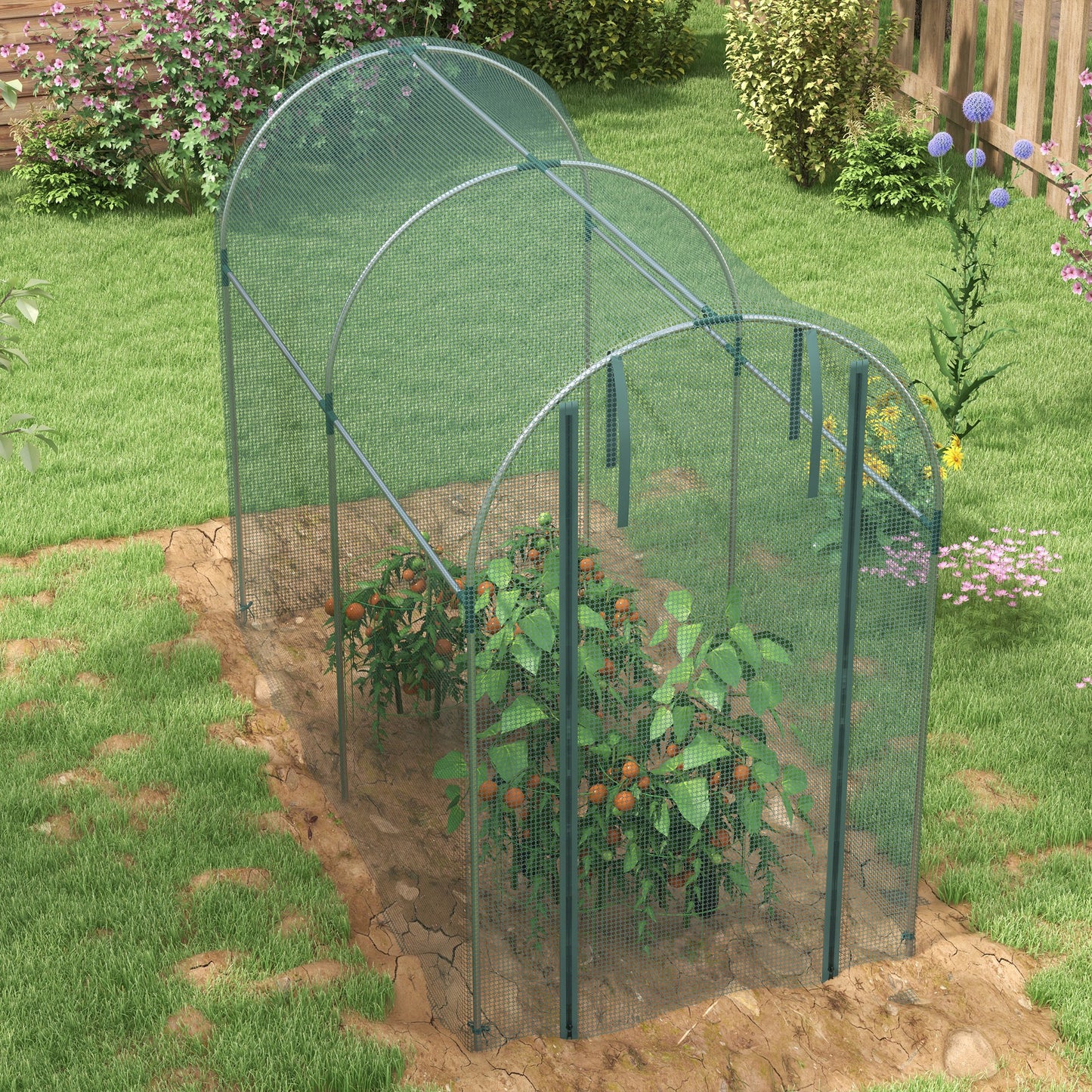 Galvanized Steel Crop Cage, Plant Protection Tent with Zippered Door, 4' x 8', Green Walk In Greenhouses at Gallery Canada