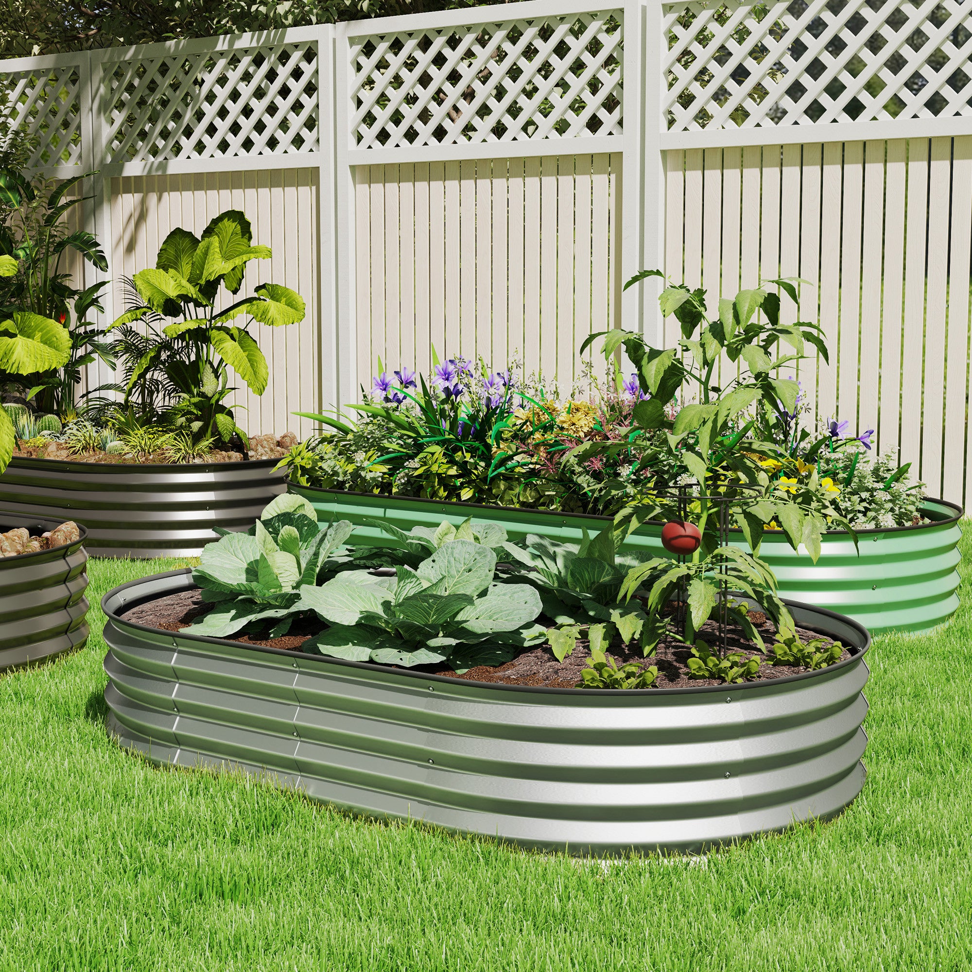 5' x 3' x 1' Large Outdoor Planter Box, Galvanized Raised Garden Bed with Metal Plant Stake, Silver Raised Garden Beds at Gallery Canada