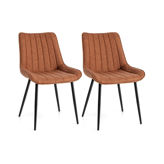 Faux-Leather Fabric Dining Chair Set of 2 with Metal Legs and Padded Seat, Brown - Gallery Canada
