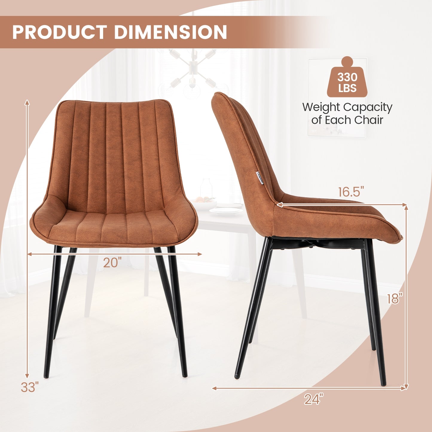 Faux-Leather Fabric Dining Chair Set of 2 with Metal Legs and Padded Seat, Brown Dining Chairs   at Gallery Canada