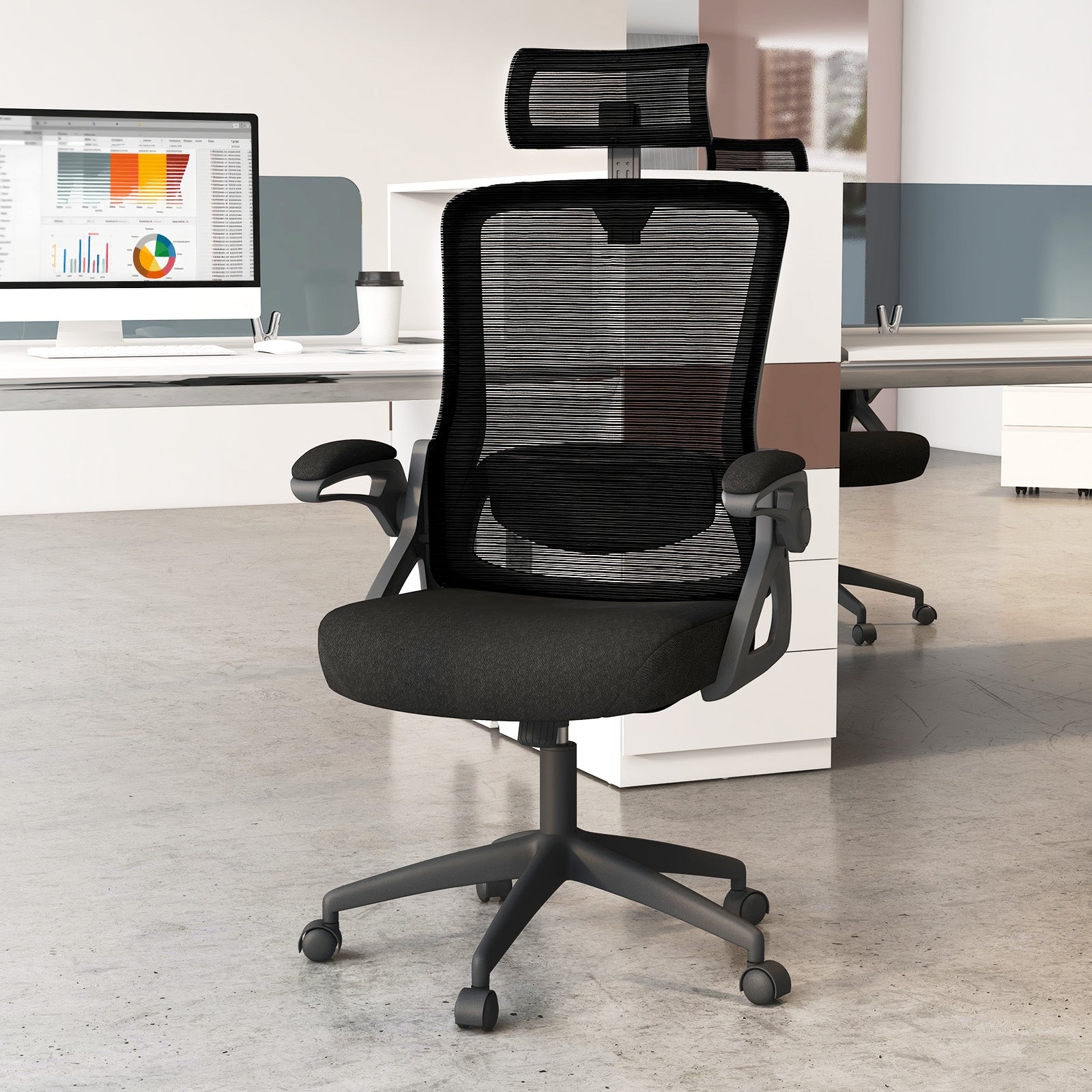 Adjustable Swivel Task Chair Ergonomic Office Chair with Adjustable Lumbar Support, Black Mesh Chairs   at Gallery Canada