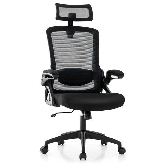 Adjustable Swivel Task Chair Ergonomic Office Chair with Adjustable Lumbar Support, Black Mesh Chairs Black  at Gallery Canada