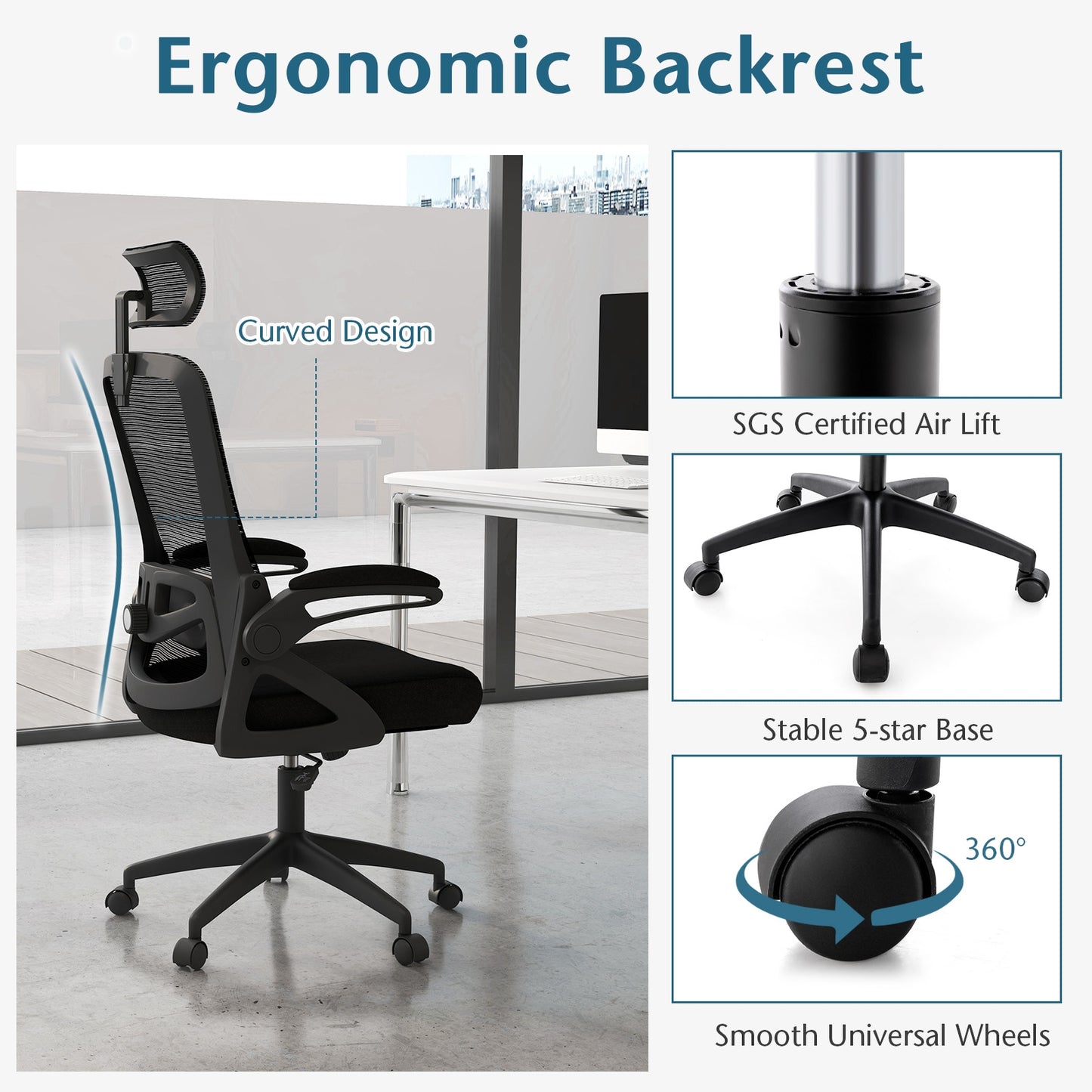 Adjustable Swivel Task Chair Ergonomic Office Chair with Adjustable Lumbar Support, Black Mesh Chairs   at Gallery Canada