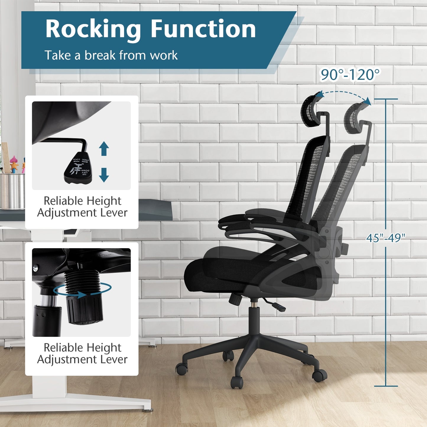 Adjustable Swivel Task Chair Ergonomic Office Chair with Adjustable Lumbar Support, Black Mesh Chairs   at Gallery Canada