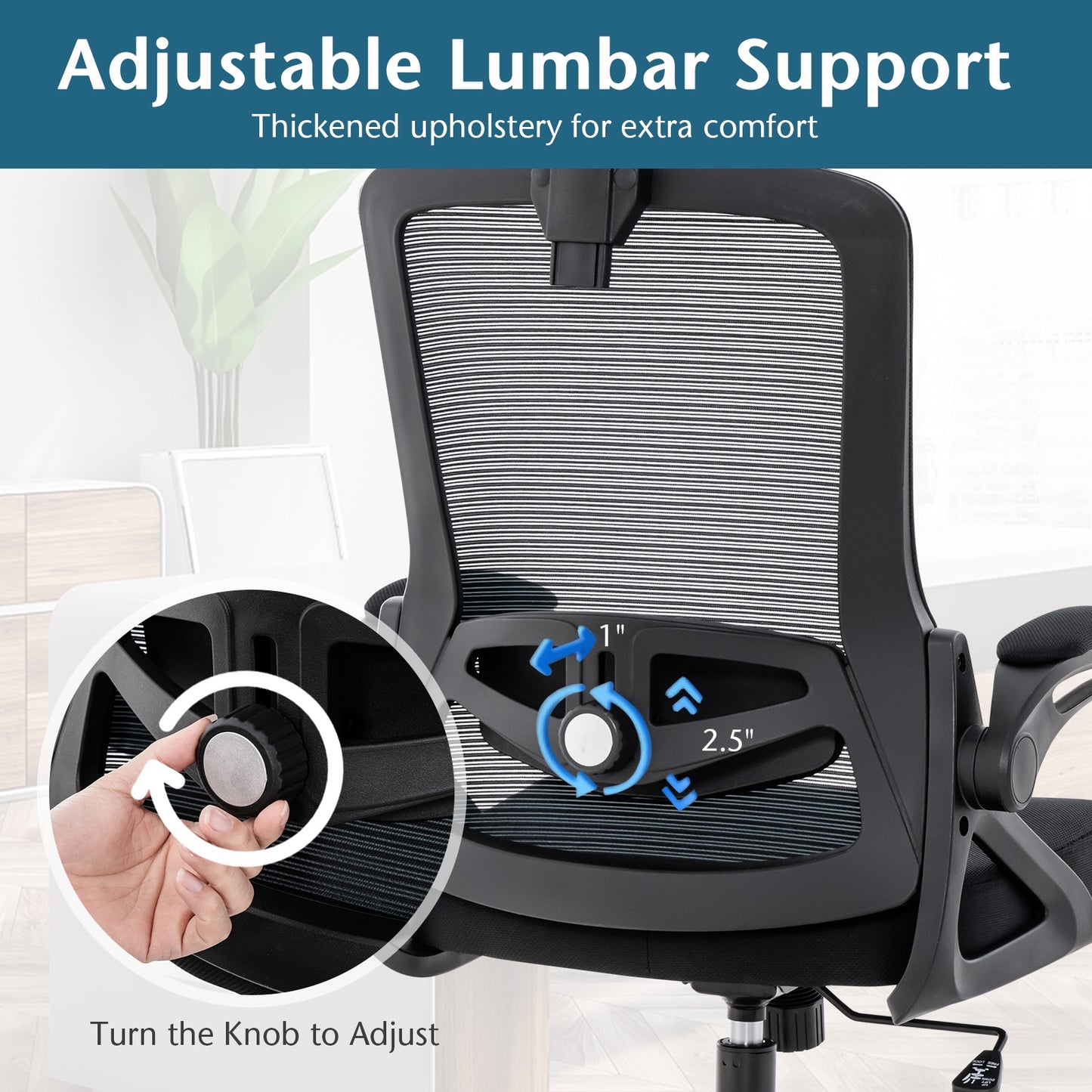 Adjustable Swivel Task Chair Ergonomic Office Chair with Adjustable Lumbar Support, Black Mesh Chairs   at Gallery Canada