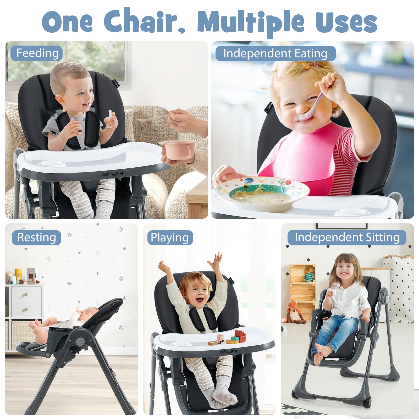 3-In-1 Convertible Baby High Chair for Toddlers, Black High Chairs   at Gallery Canada