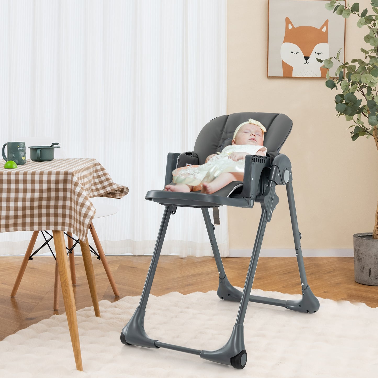 3-In-1 Convertible Baby High Chair with 7 Heights and Double Food Tray, Dark Gray High Chairs   at Gallery Canada