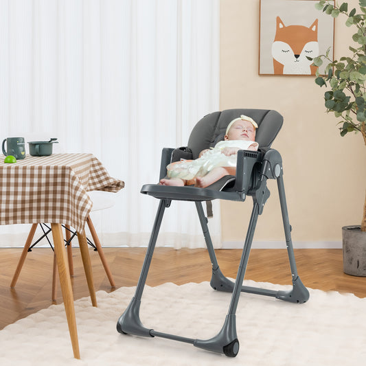 3-In-1 Convertible Baby High Chair with 7 Heights and Double Food Tray, Dark Gray - Gallery Canada