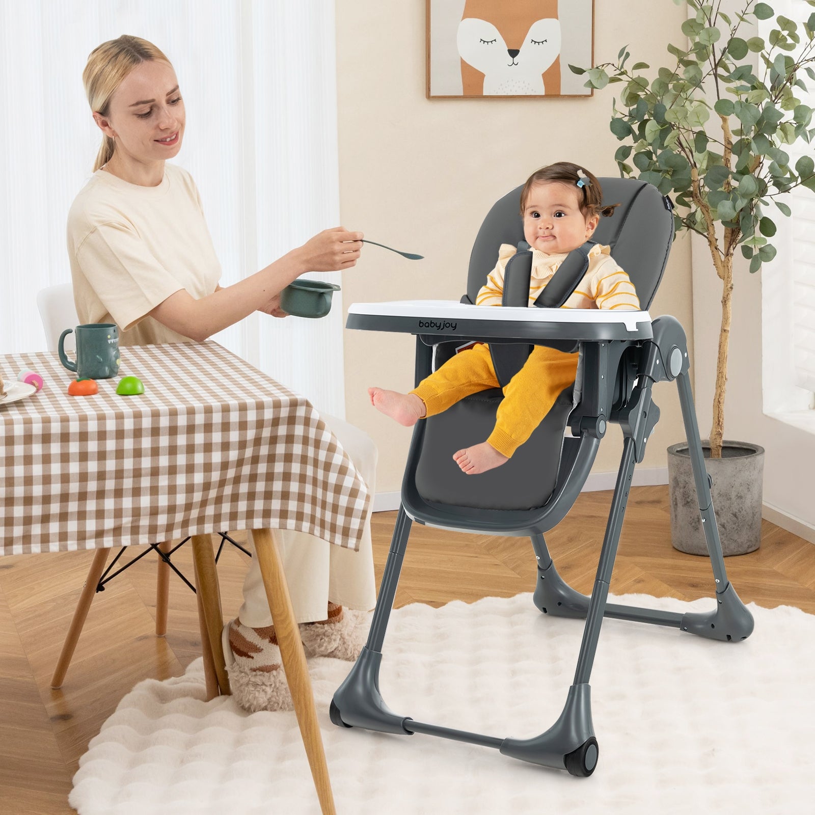 3-In-1 Convertible Baby High Chair with 7 Heights and Double Food Tray, Dark Gray High Chairs   at Gallery Canada