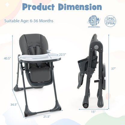 3-In-1 Convertible Baby High Chair with 7 Heights and Double Food Tray, Dark Gray High Chairs   at Gallery Canada