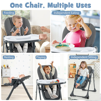 3-In-1 Convertible Baby High Chair with 7 Heights and Double Food Tray, Dark Gray High Chairs   at Gallery Canada