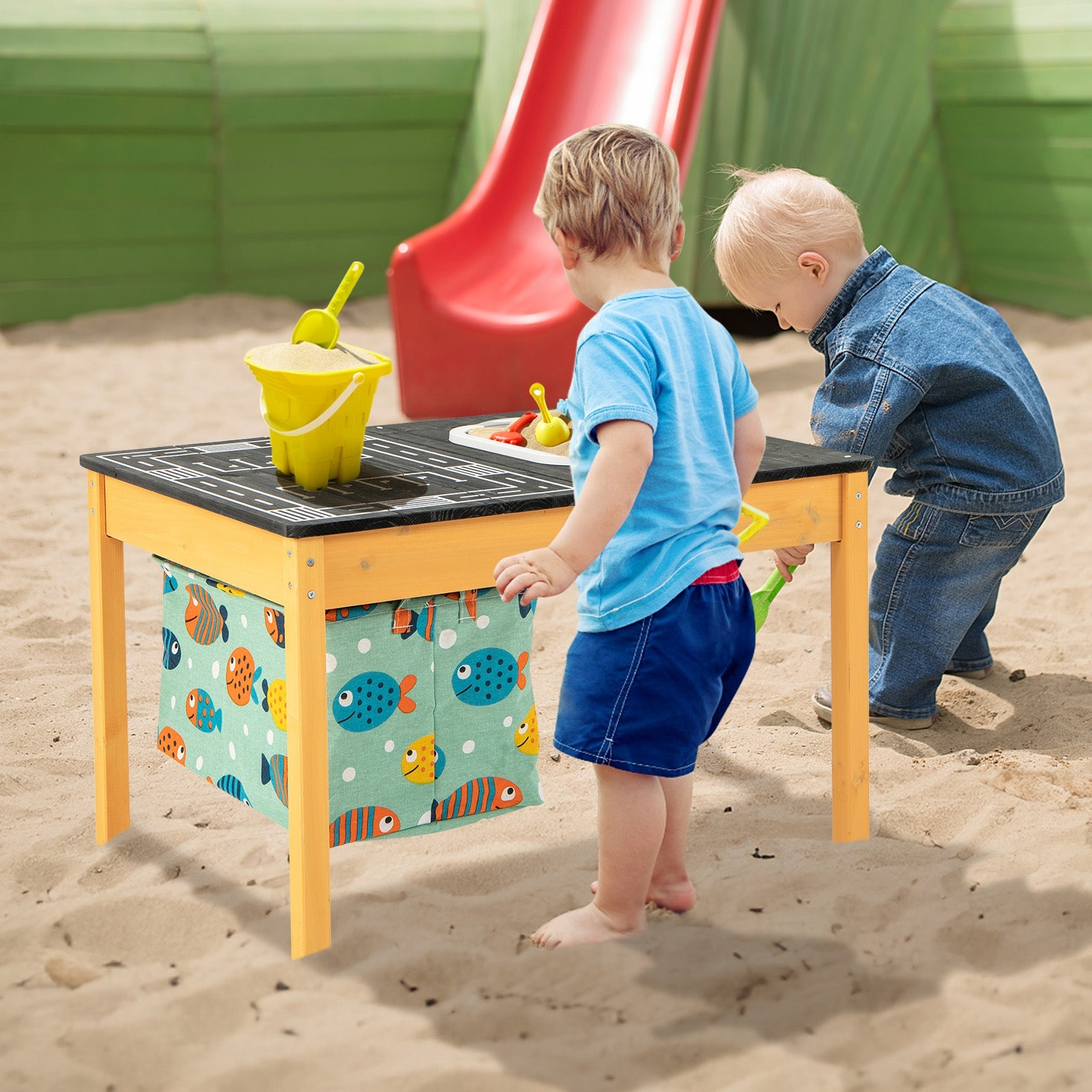 3-in-1 Kids Sand Water Activity Table with Foldable Storage Bin, Natural Kids Table & Chair Sets   at Gallery Canada