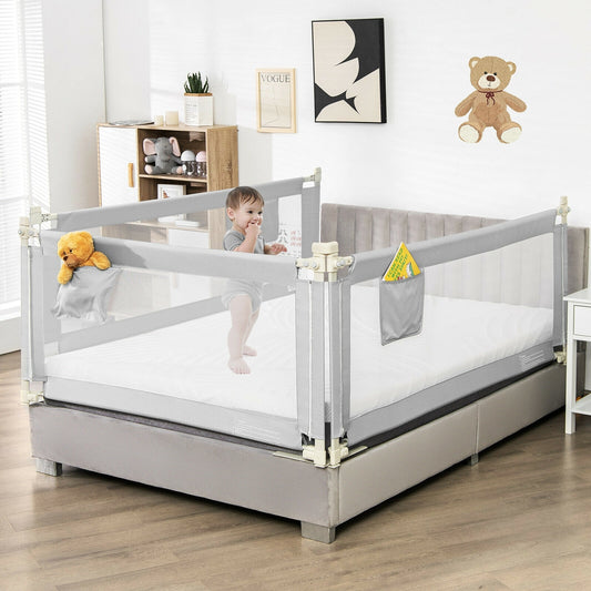 69.5 Inches Toddler Bedrail with Anti-Collision Cotton and Side Pocket, Gray Bed Rails Gray  at Gallery Canada