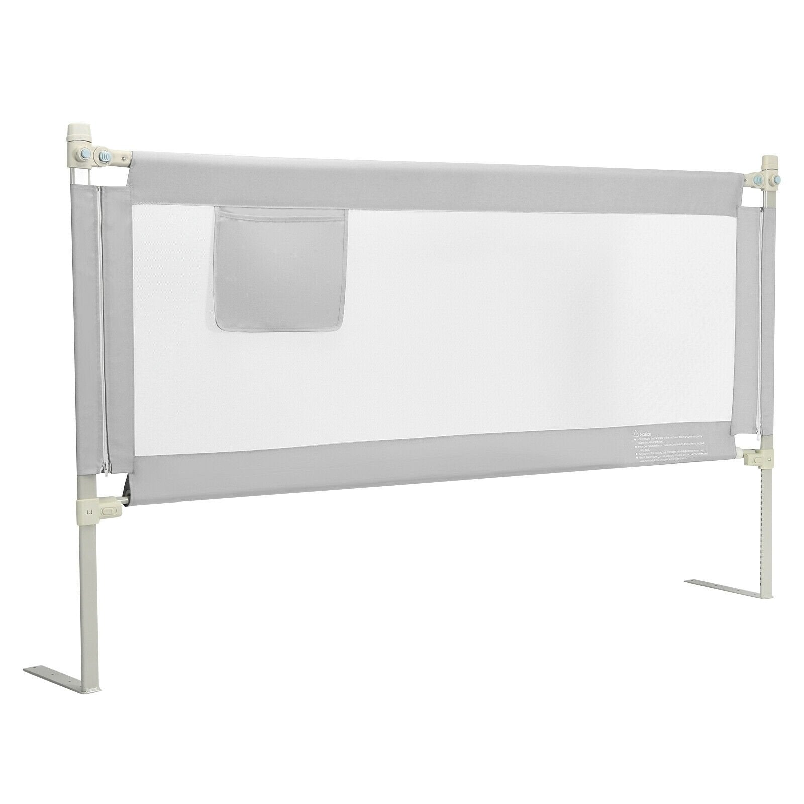 69.5 Inches Toddler Bedrail with Anti-Collision Cotton and Side Pocket, Gray Bed Rails Gray at Gallery Canada