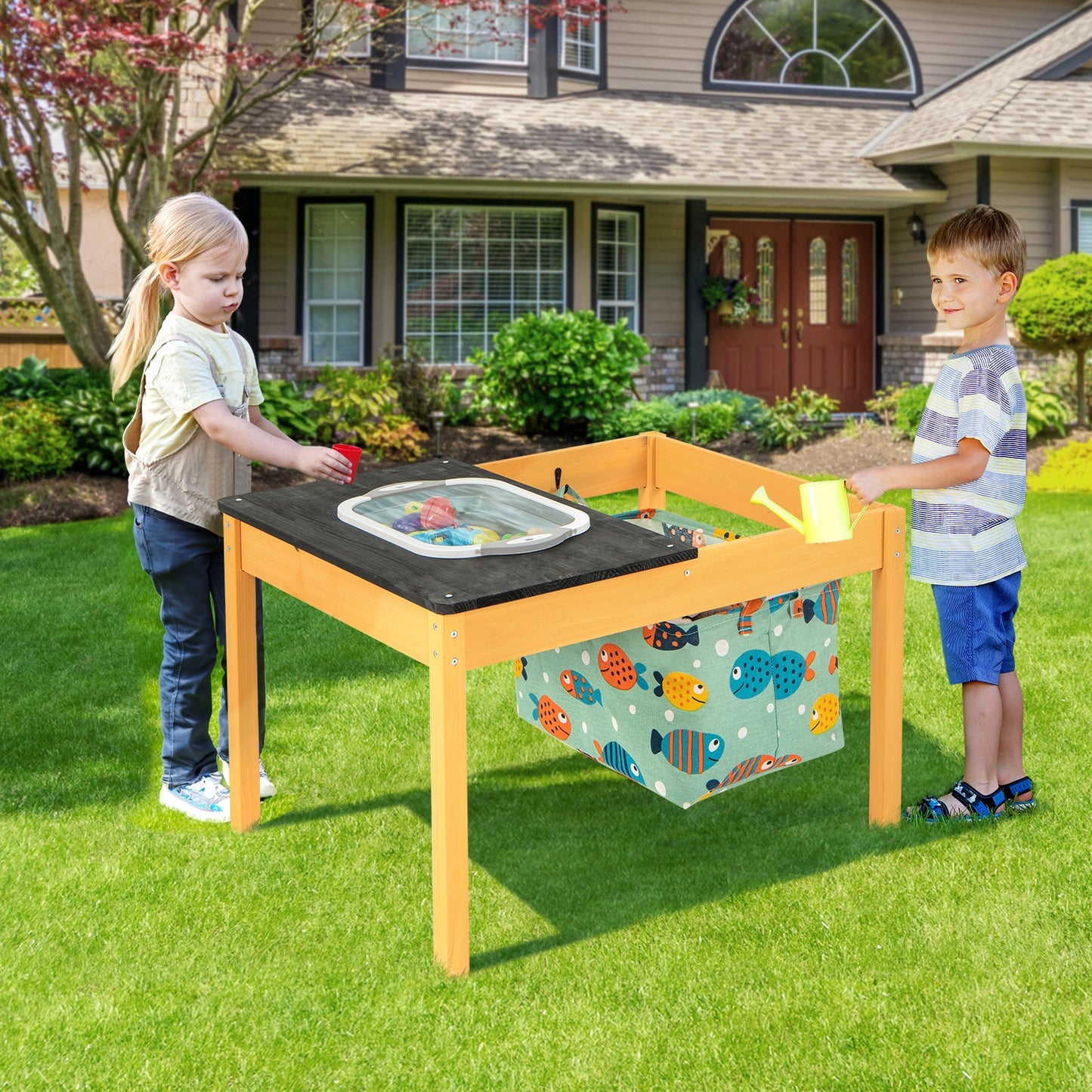 3-in-1 Kids Sand Water Activity Table with Foldable Storage Bin, Natural Kids Table & Chair Sets   at Gallery Canada