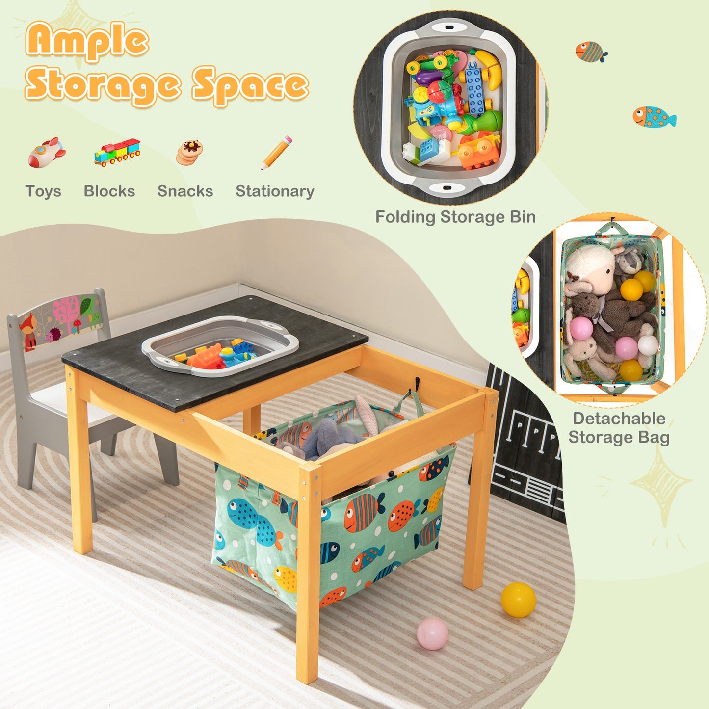 3-in-1 Kids Sand Water Activity Table with Foldable Storage Bin, Natural Kids Table & Chair Sets   at Gallery Canada