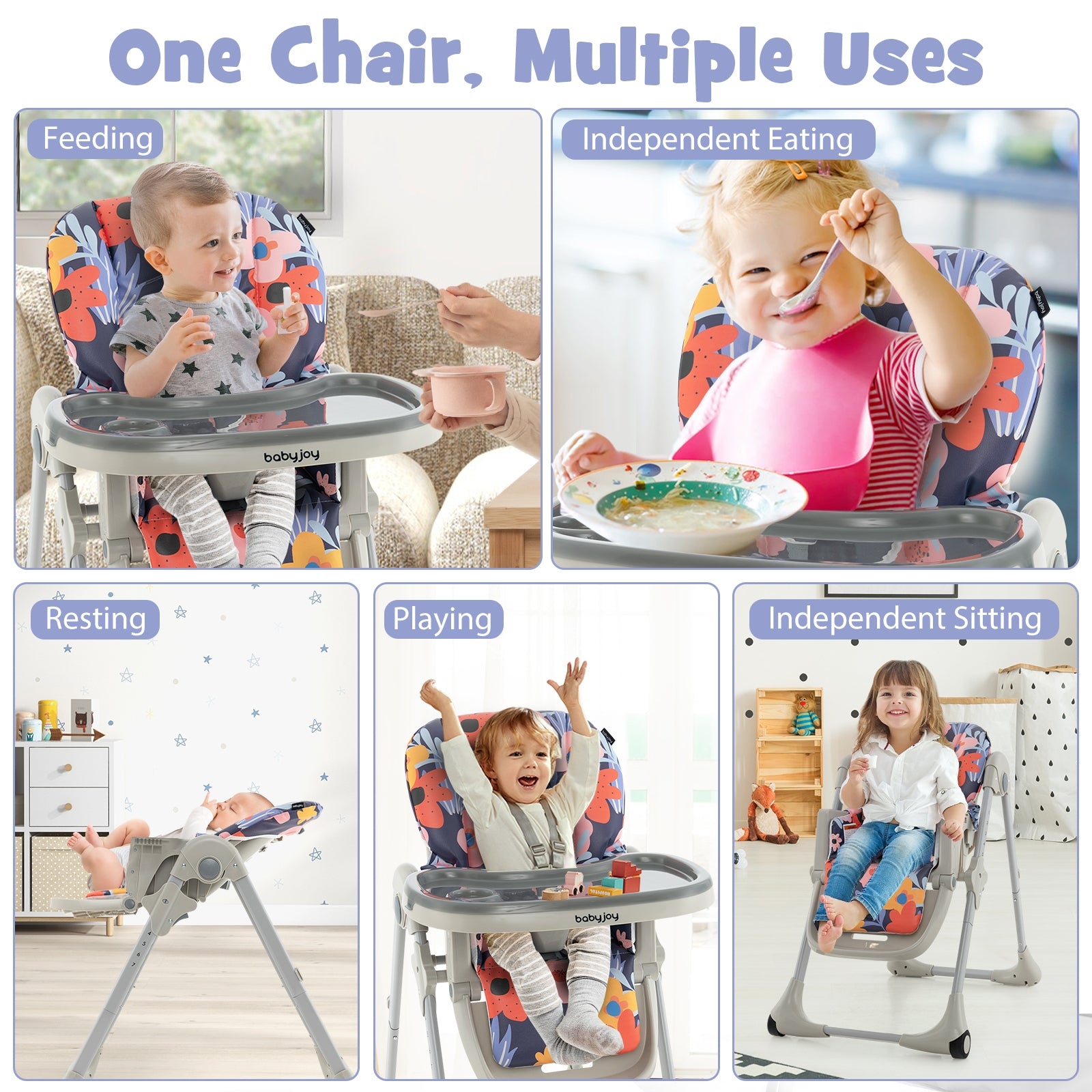 3-In-1 Convertible Baby High Chair for Toddlers, Purple High Chairs   at Gallery Canada