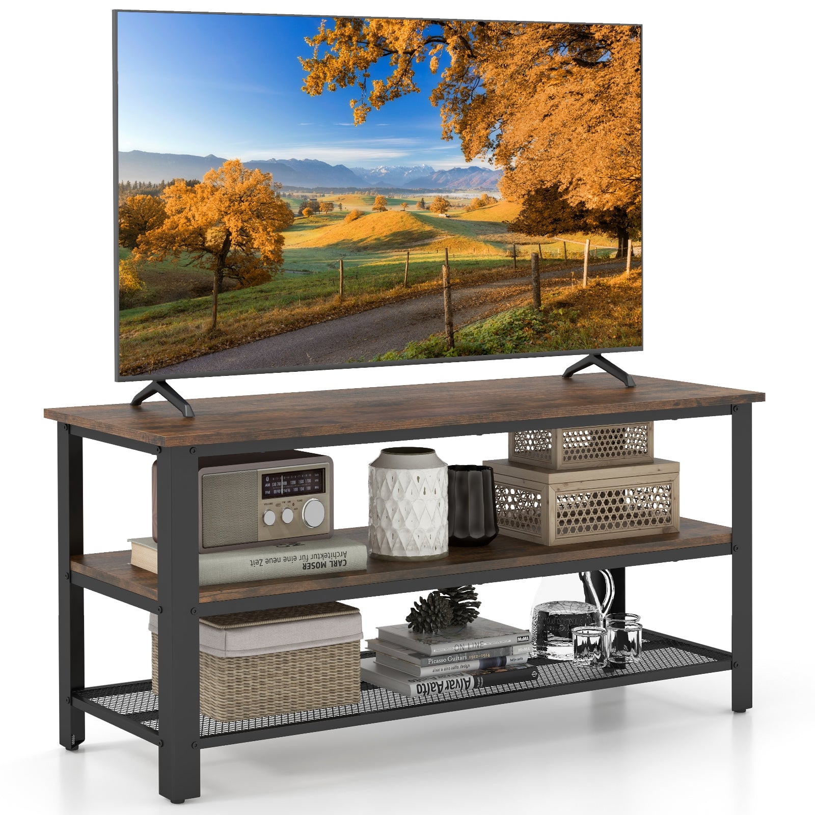 Industrial TV Stand up to 50 Inches with Power Outlets and USB Ports, Rustic Brown Entertainment Centers & TV Stands Rustic Brown  at Gallery Canada