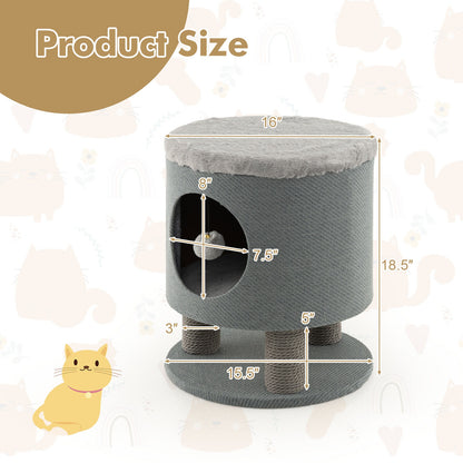 3-in-1 Cat Condo Stool Kitty Bed with Scratching Posts and Plush Ball Toy, Gray Cat Trees Condos & Scratchers   at Gallery Canada