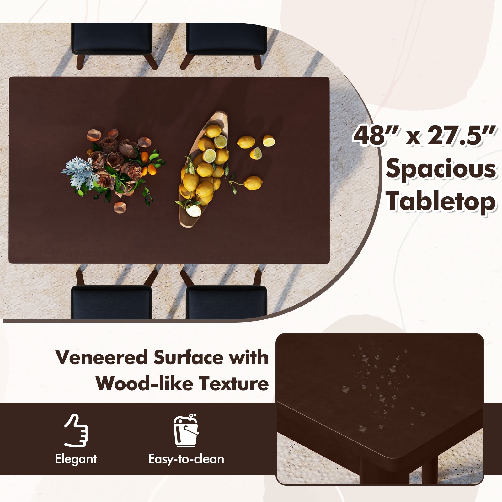 5 Piece Dining Table Set for 4 with 4 Upholstered Stools and Rubber Wood Legs, Brown Dining Room Sets at Gallery Canada