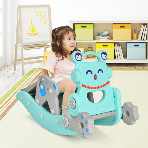 4-in-1 Rocking Horse and Slide Set for Kids, Blue