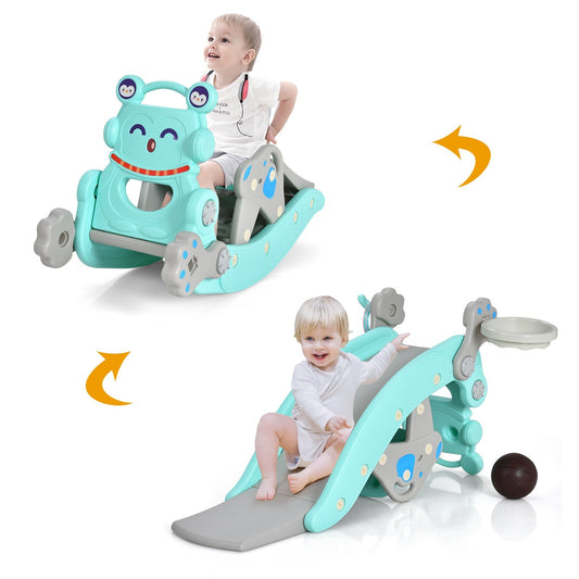 4-in-1 Rocking Horse and Slide Set for Kids, Blue Climbers & Slides   at Gallery Canada