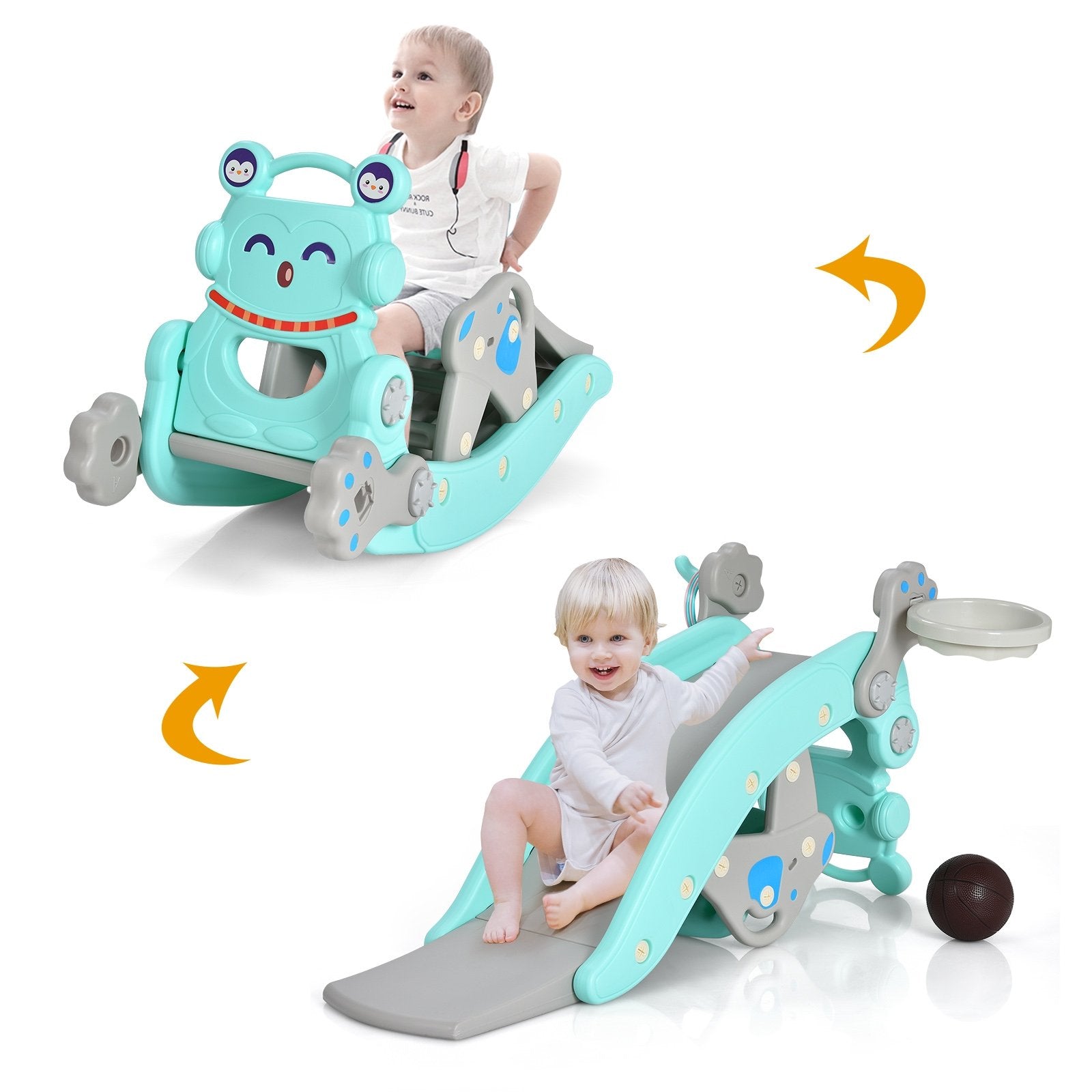 4-in-1 Rocking Horse and Slide Set for Kids, Blue Climbers & Slides Blue at Gallery Canada