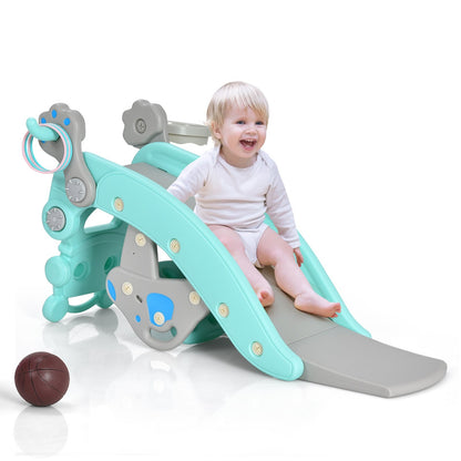 4-in-1 Rocking Horse and Slide Set for Kids, Blue Climbers & Slides   at Gallery Canada