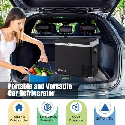 53QT Portable Dual Zone 12V Car Refrigerator Compressor Fridge Freezer for Vehicles Camping Travel, Black Coolers   at Gallery Canada