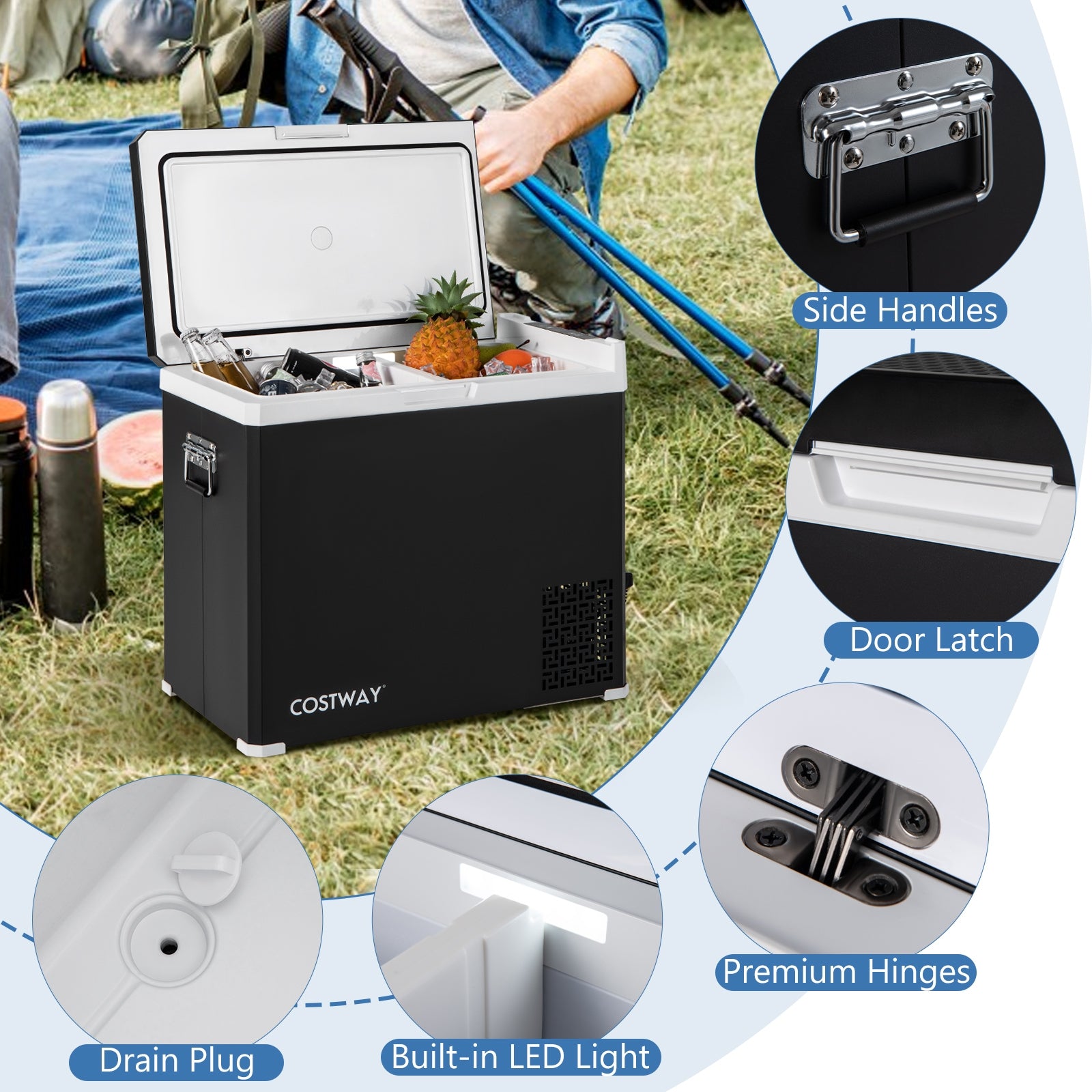 53QT Portable Dual Zone 12V Car Refrigerator Compressor Fridge Freezer for Vehicles Camping Travel, Black Coolers   at Gallery Canada