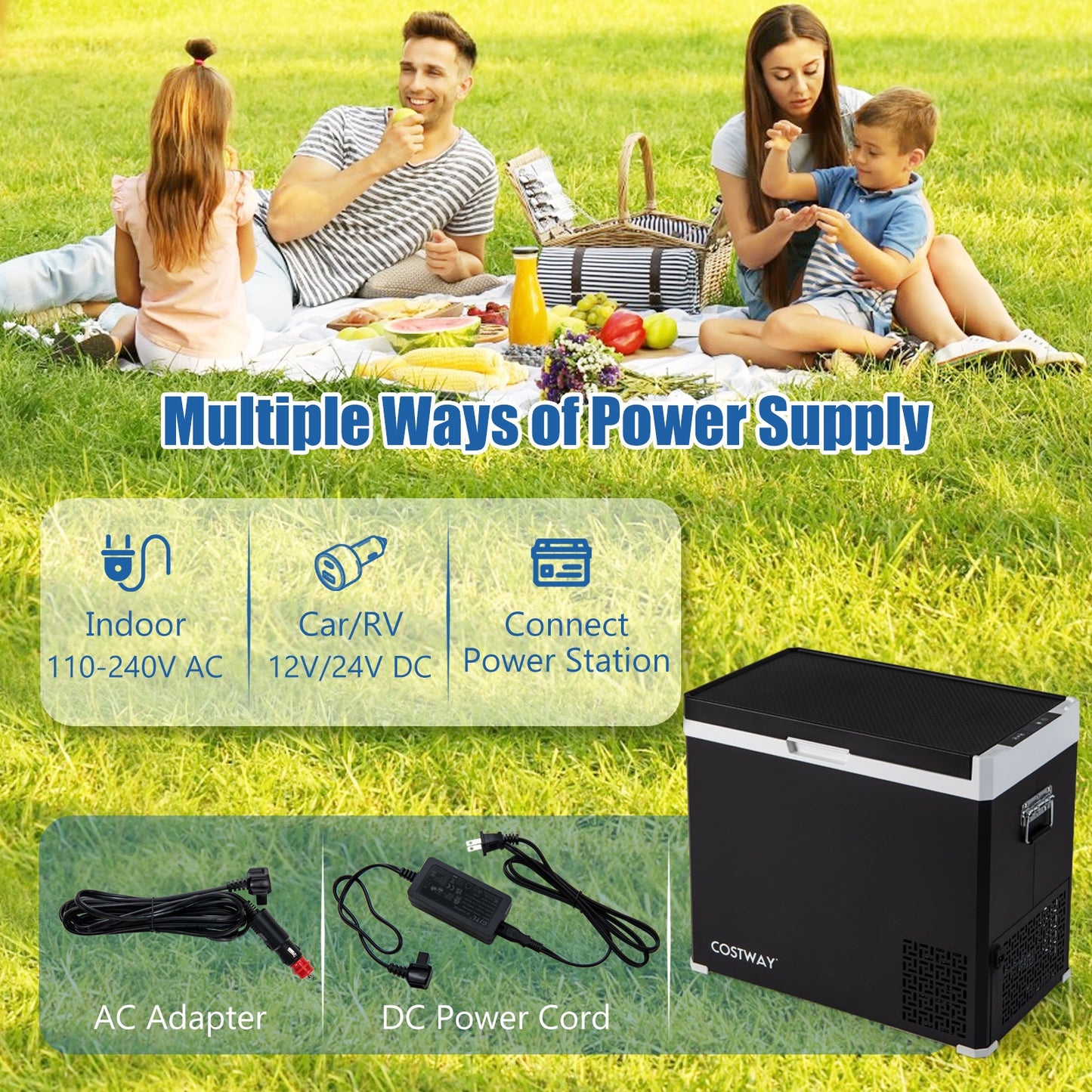 53QT Portable Dual Zone 12V Car Refrigerator Compressor Fridge Freezer for Vehicles Camping Travel, Black Coolers   at Gallery Canada