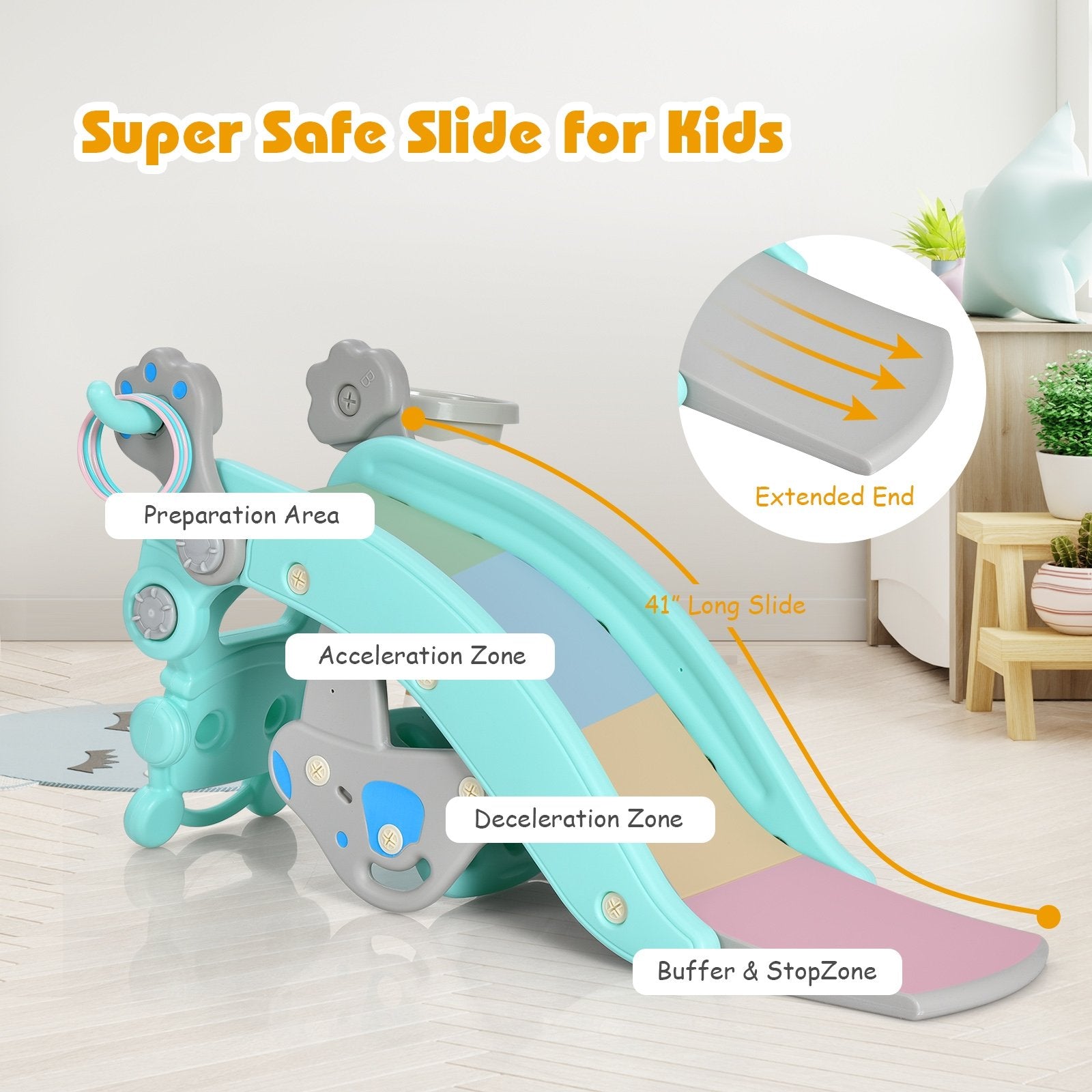 4-in-1 Rocking Horse and Slide Set for Kids, Blue Climbers & Slides   at Gallery Canada