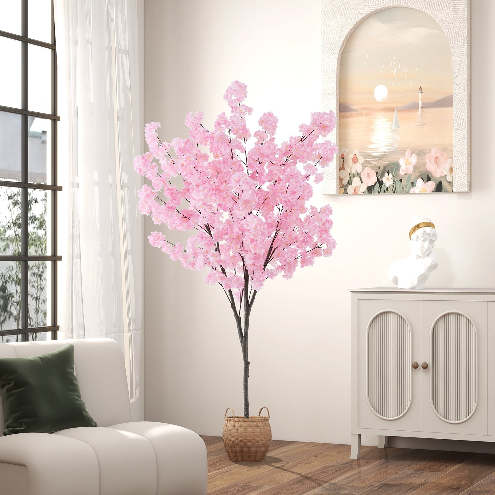 6.5 FT Tall Artificial Cherry Blossom Tree with 1170 Pink Flowers Faux Plants   at Gallery Canada