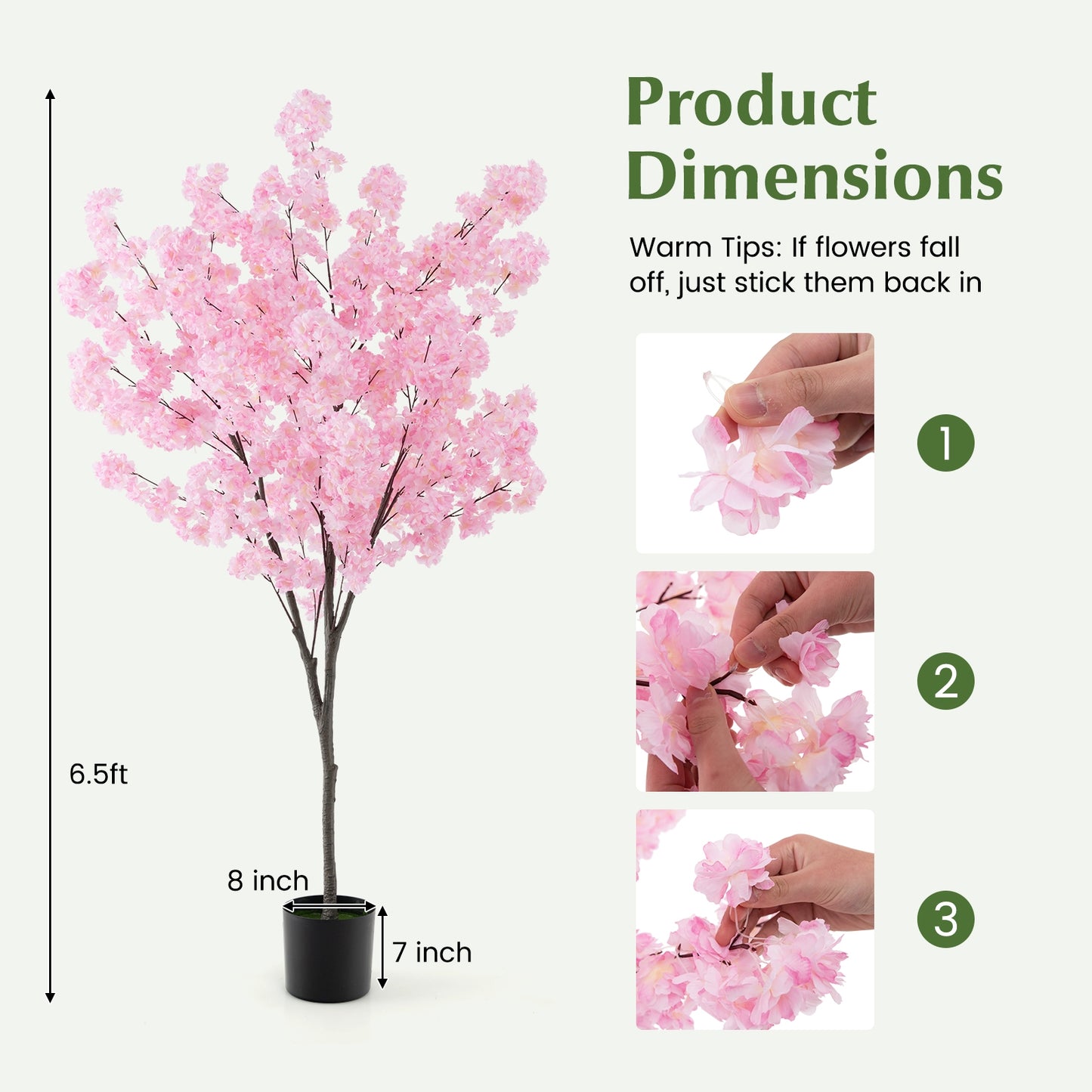 6.5 FT Tall Artificial Cherry Blossom Tree with 1170 Pink Flowers Faux Plants   at Gallery Canada