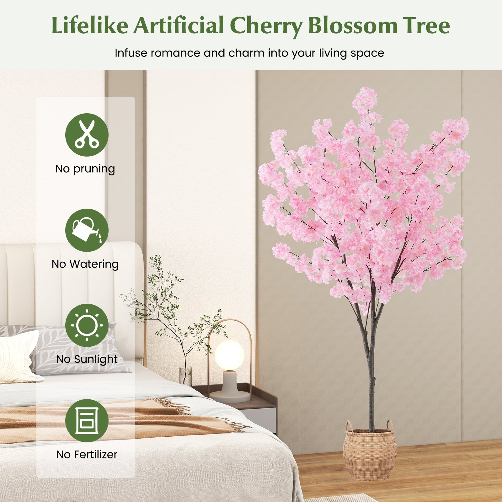 6.5 FT Tall Artificial Cherry Blossom Tree with 1170 Pink Flowers Faux Plants   at Gallery Canada