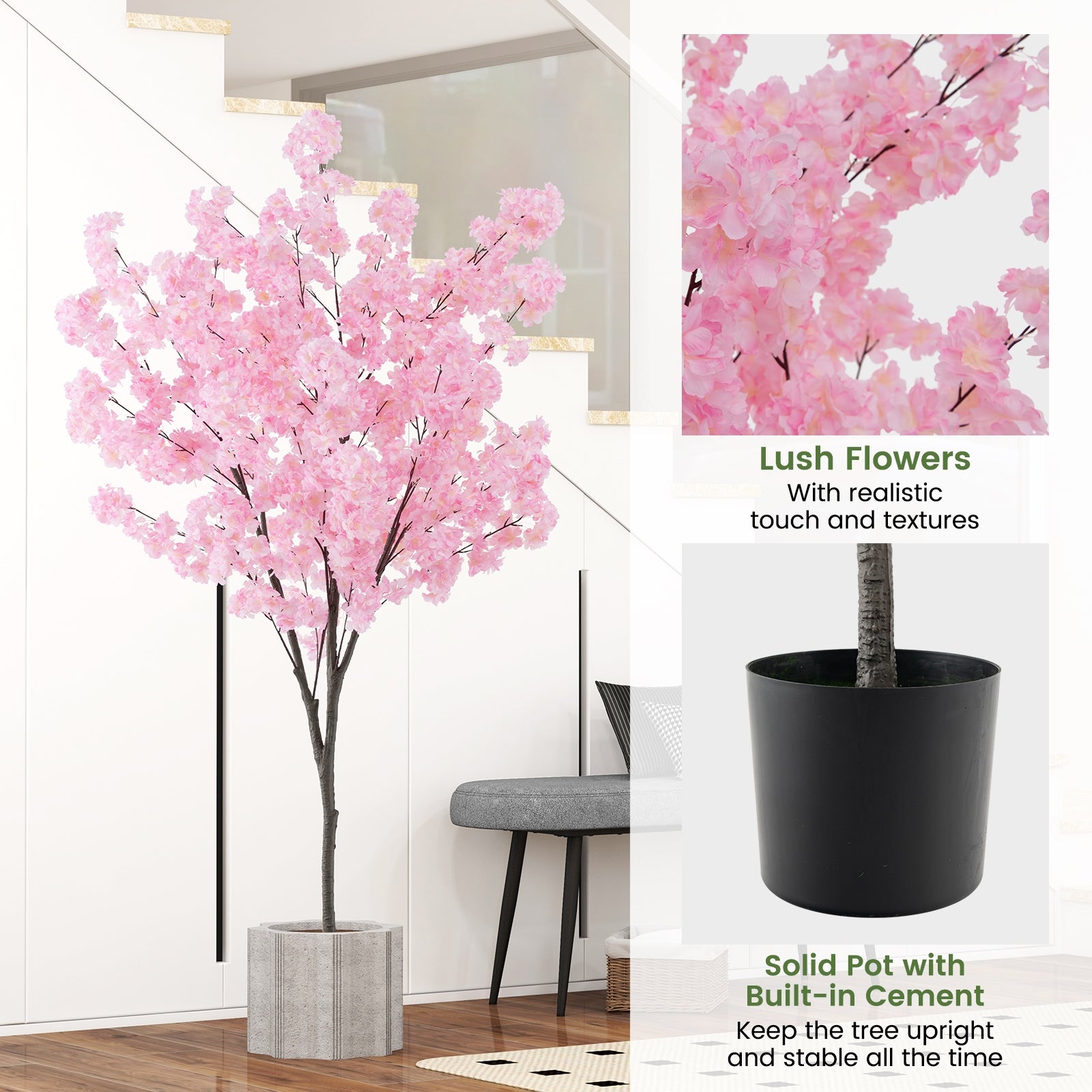 6.5 FT Tall Artificial Cherry Blossom Tree with 1170 Pink Flowers Faux Plants   at Gallery Canada