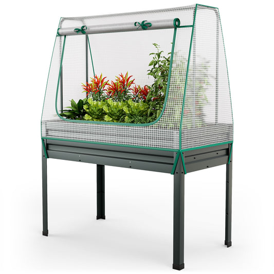 3-in-1 Raised Garden Bed with Greenhouse Cover and Trellis-Grey, Gray - Gallery Canada