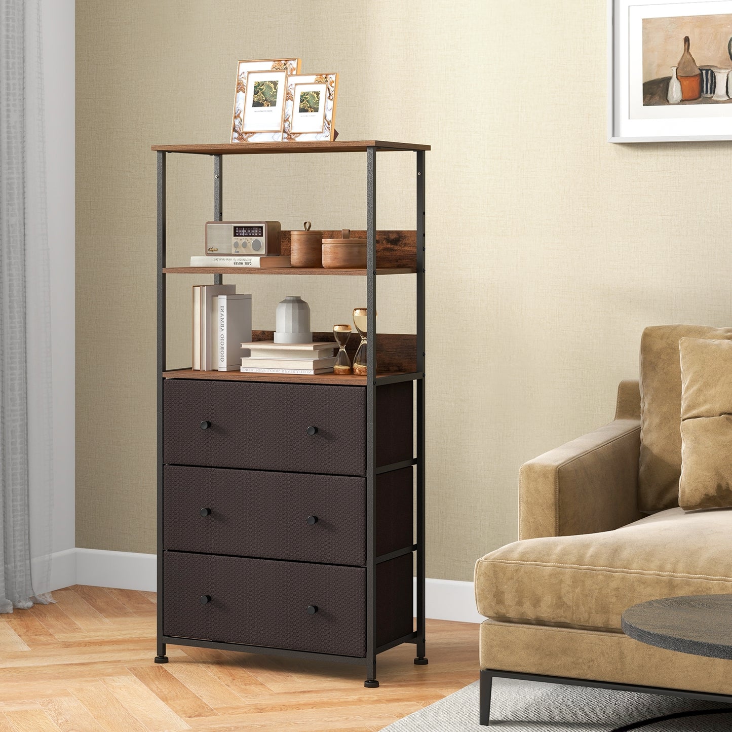 Chest of Fabric Drawer with 3 Folding Fabric Drawers and Anti-tipping Devices, Brown Cabinets & Chests   at Gallery Canada