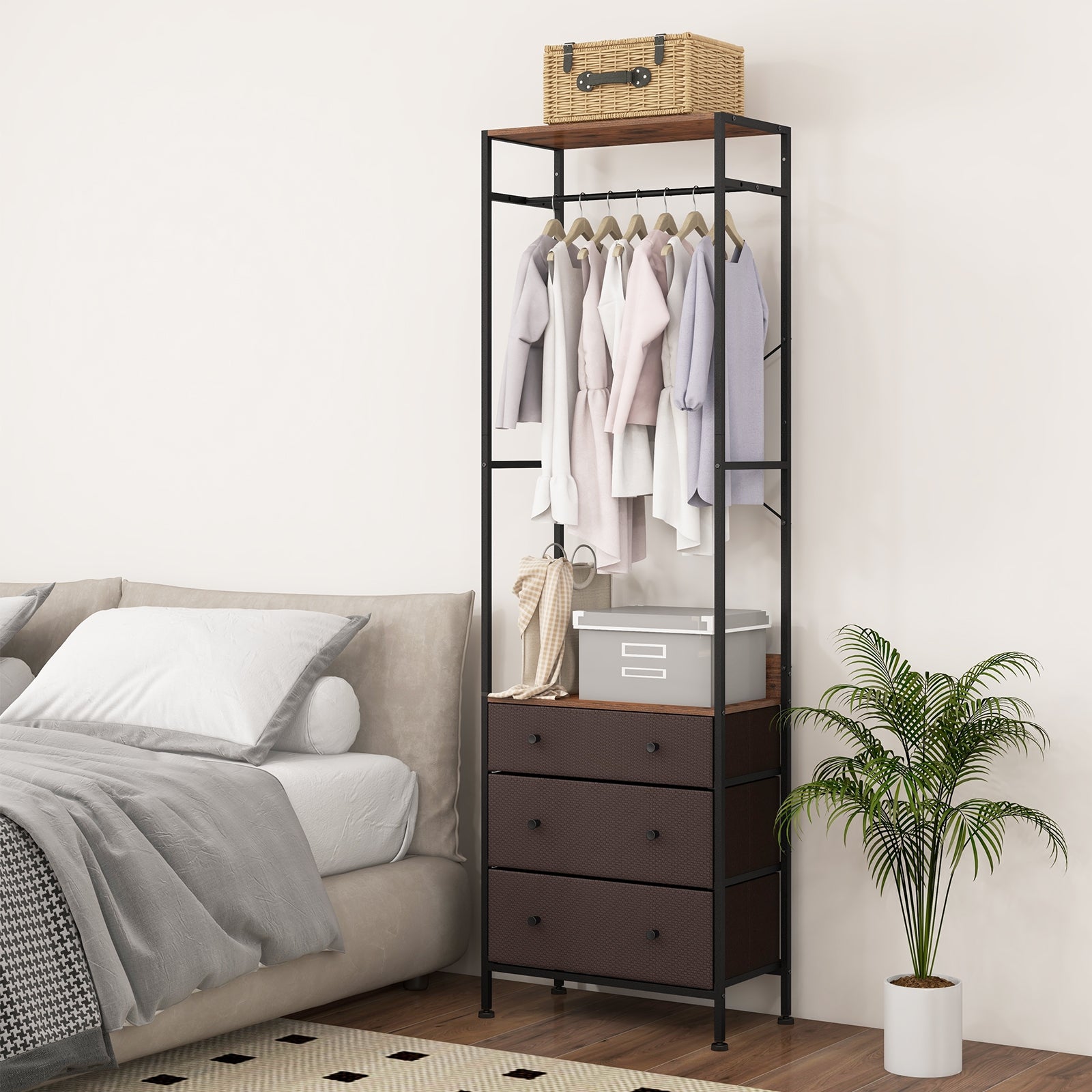 Freestanding Closet Organizer with 3-position Hanging Rod and Storage Shelves, Brown Cabinets & Chests   at Gallery Canada