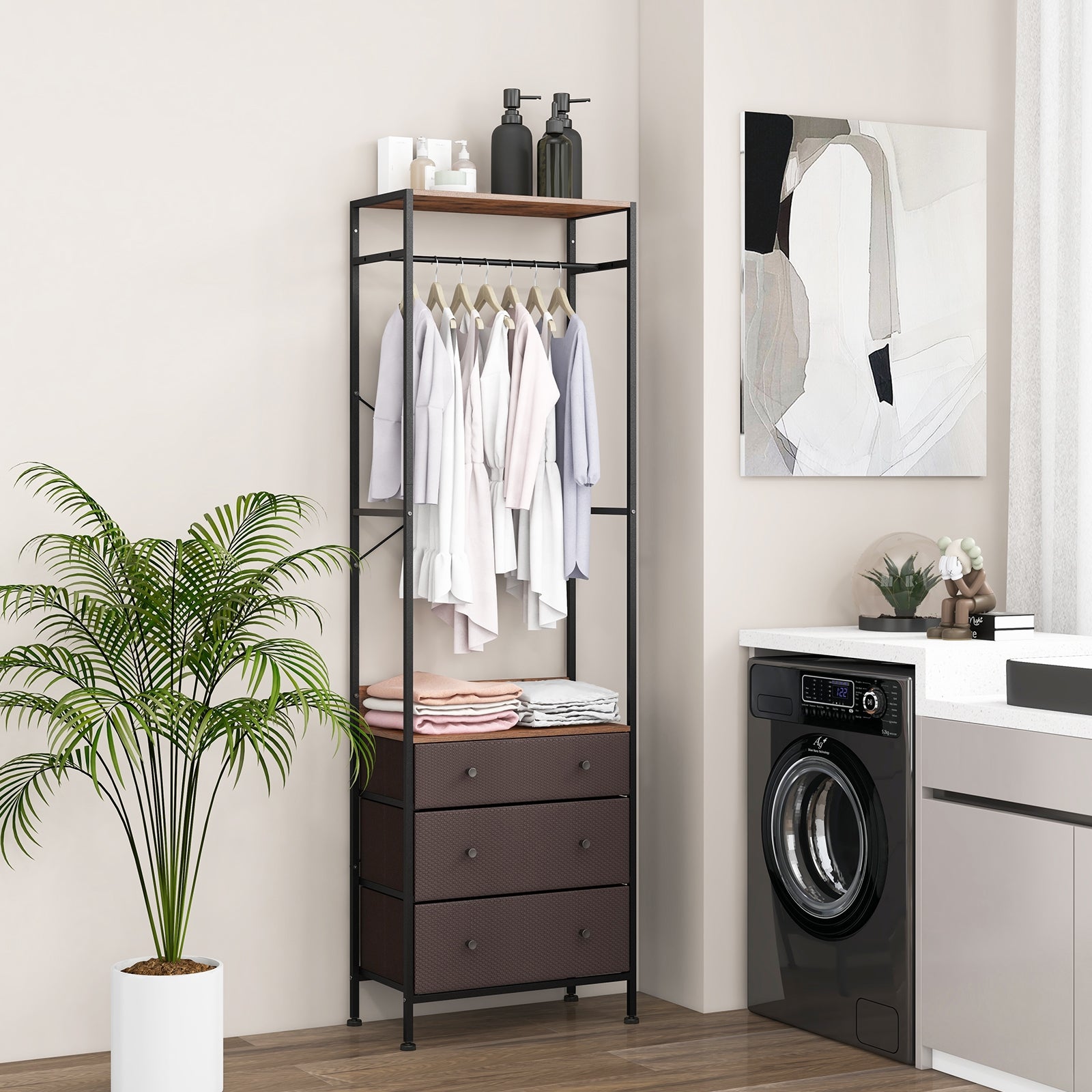 Freestanding Closet Organizer with 3-position Hanging Rod and Storage Shelves, Brown Cabinets & Chests   at Gallery Canada