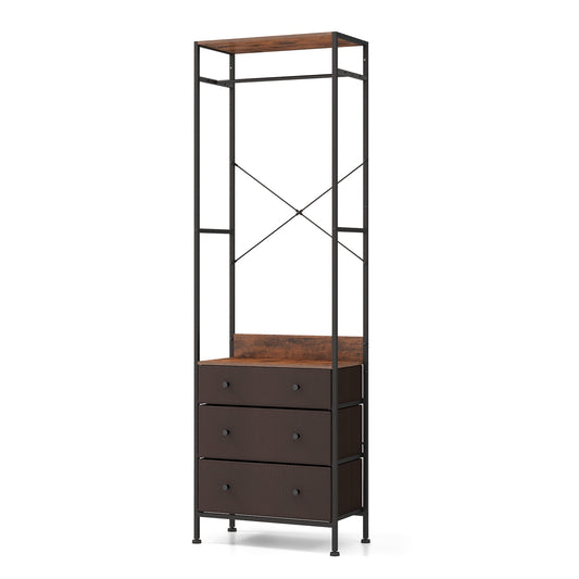 Freestanding Closet Organizer with 3-position Hanging Rod and Storage Shelves, Brown - Gallery Canada