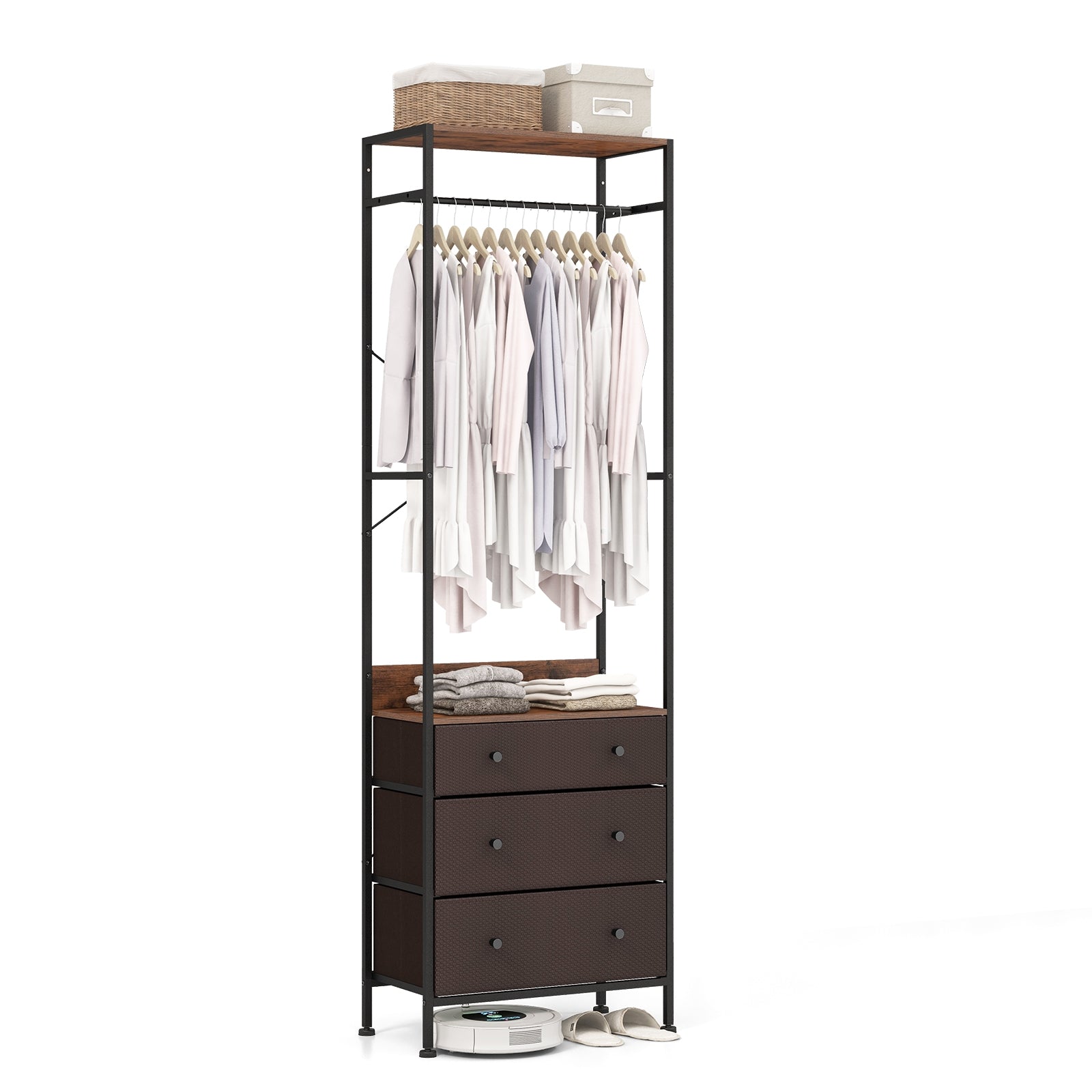 Freestanding Closet Organizer with 3-position Hanging Rod and Storage Shelves, Brown Cabinets & Chests   at Gallery Canada