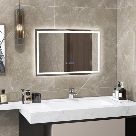 LED Bathroom Mirror Wall Mounted Rectangle Mirror with 3-Color Dimmable Lights-S, Silver Wall Mirrors Silver  at Gallery Canada