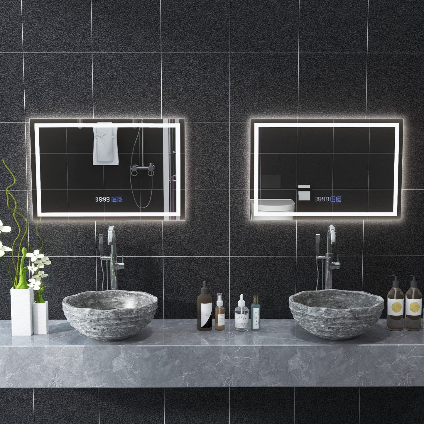 LED Bathroom Mirror Wall Mounted Rectangle Mirror with 3-Color Dimmable Lights-S, Silver Wall Mirrors   at Gallery Canada