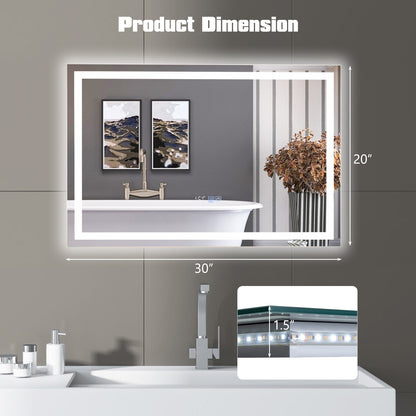 LED Bathroom Mirror Wall Mounted Rectangle Mirror with 3-Color Dimmable Lights-S, Silver Wall Mirrors   at Gallery Canada