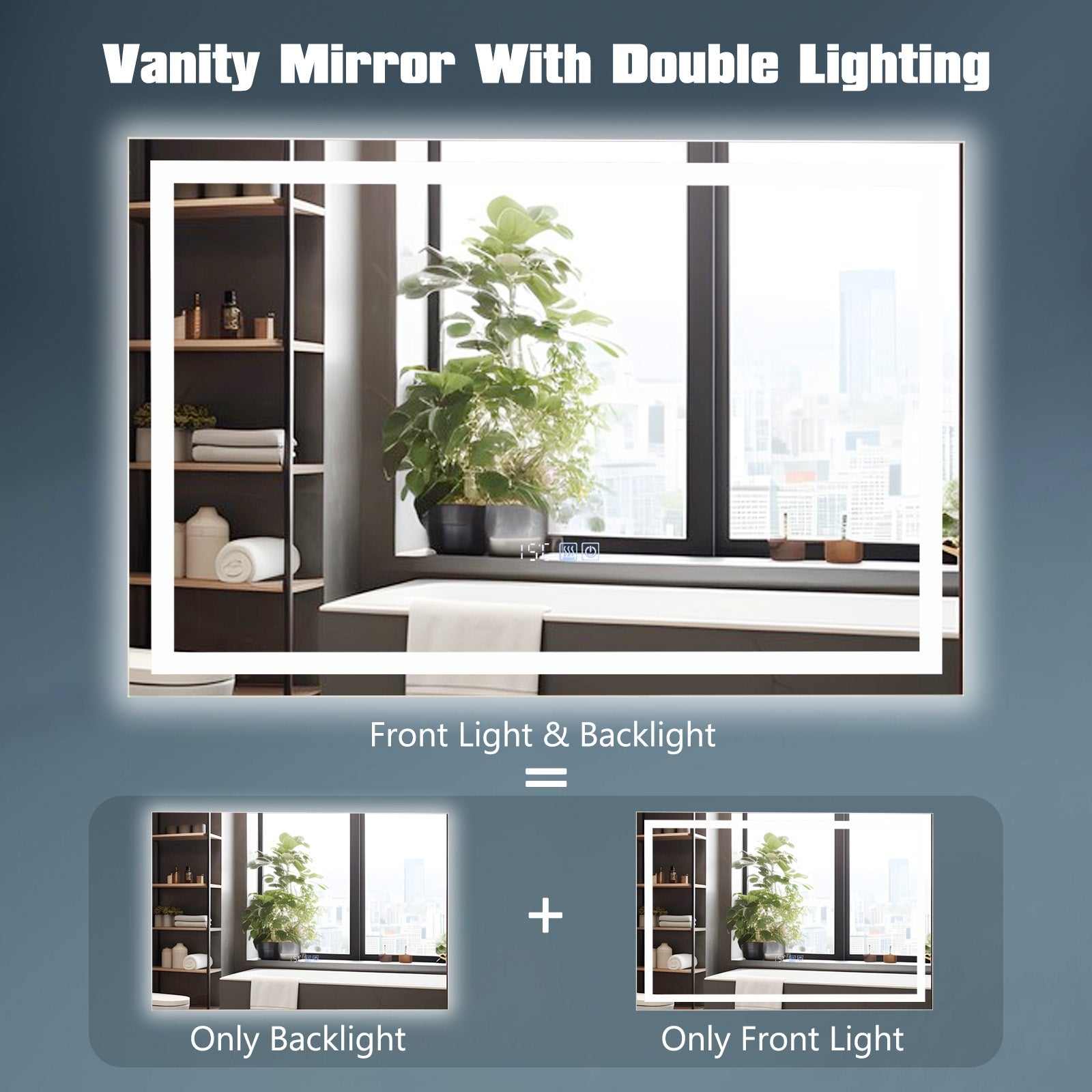 LED Bathroom Mirror Wall Mounted Rectangle Mirror with 3-Color Dimmable Lights-S, Silver Wall Mirrors   at Gallery Canada