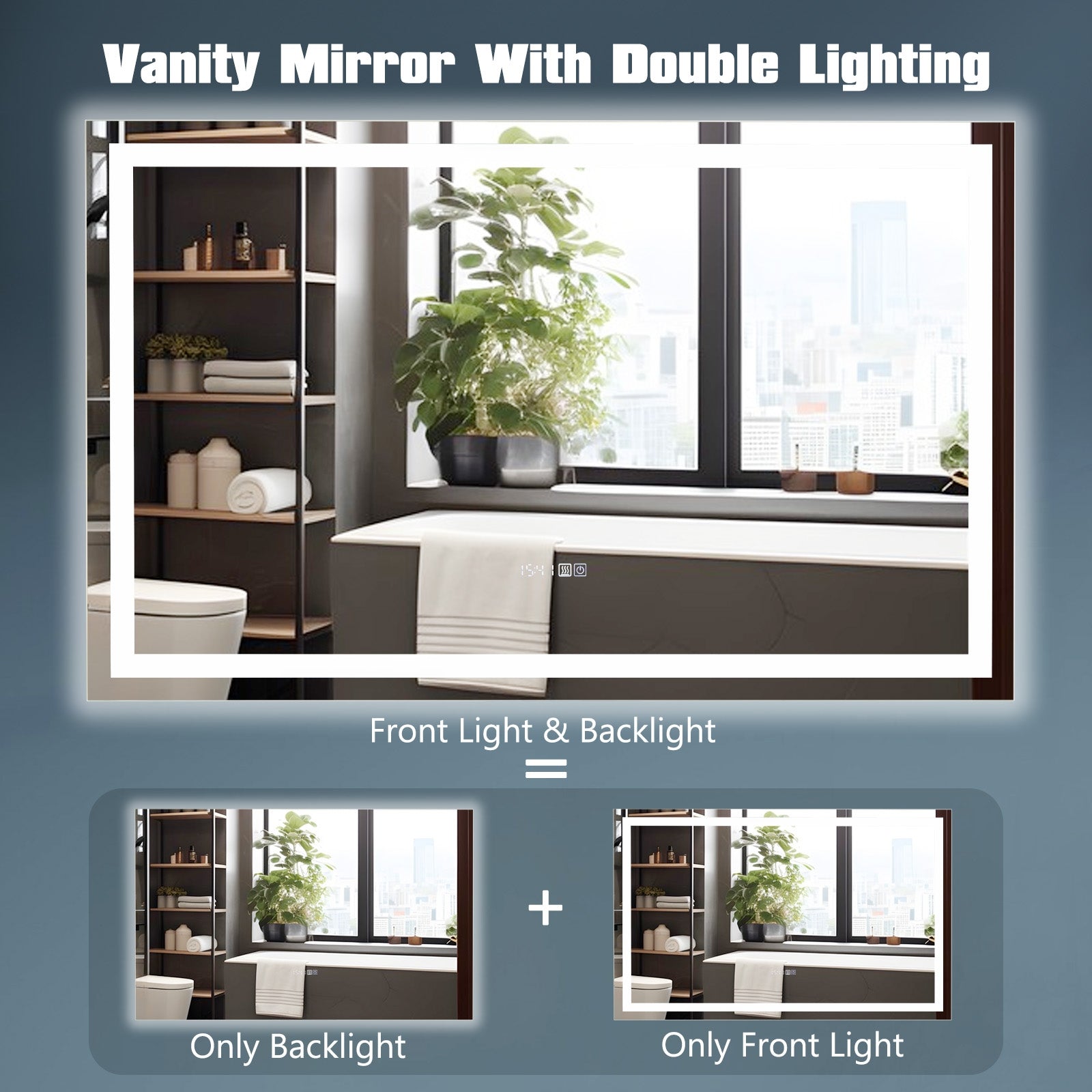 LED Bathroom Mirror Wall Mounted Rectangle Mirror with 3-Color Dimmable Lights-L, Silver Wall Mirrors   at Gallery Canada